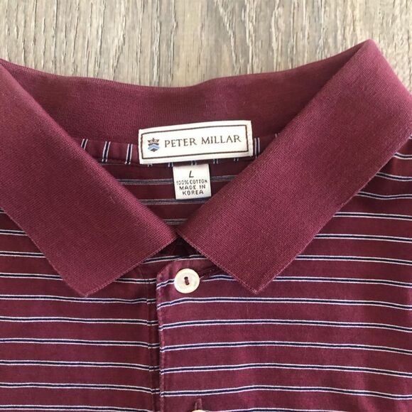 Peter Millar Mens Golf Polo Red White Striped Short Sleeve Shirt Size Large - Picture 3 of 8